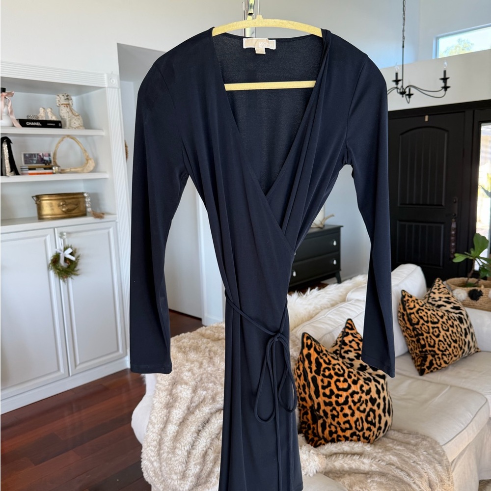 Michael Kors Navy Long Sleeve Wrap Dress